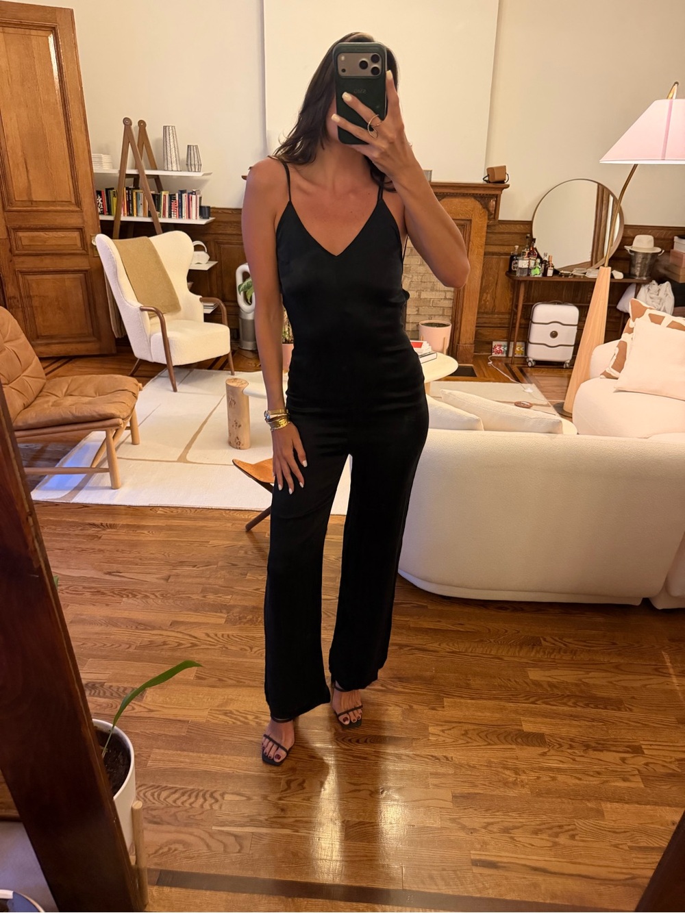 ba&sh Black Satin V-Neck Wide-Leg Jumpsuit - Size 4US